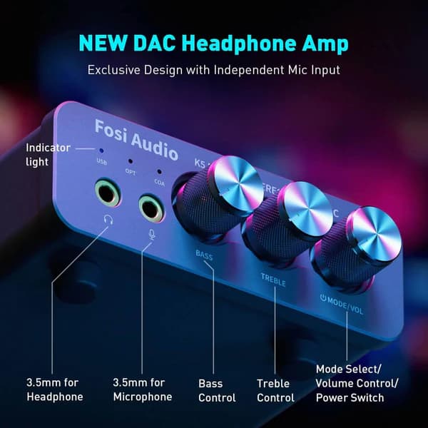 Fosi Audio K5 Pro Gaming DAC Headphone Amplifier 2