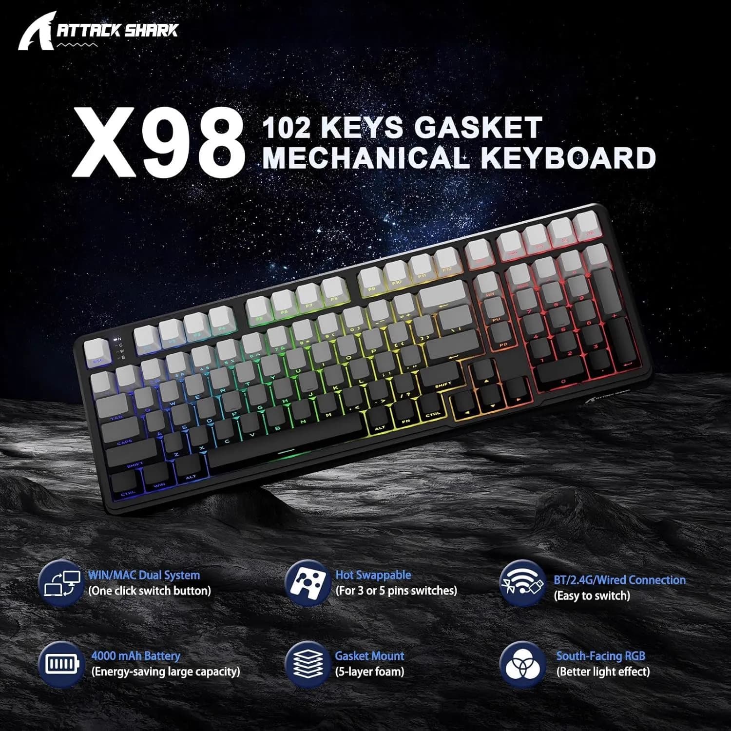 ATTACK SHARK X98 Wireless Moonlight 2