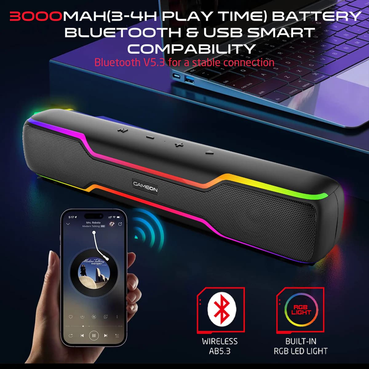 GAMEON Dominator Blaze Wireless RGB Gaming Soundbar 3