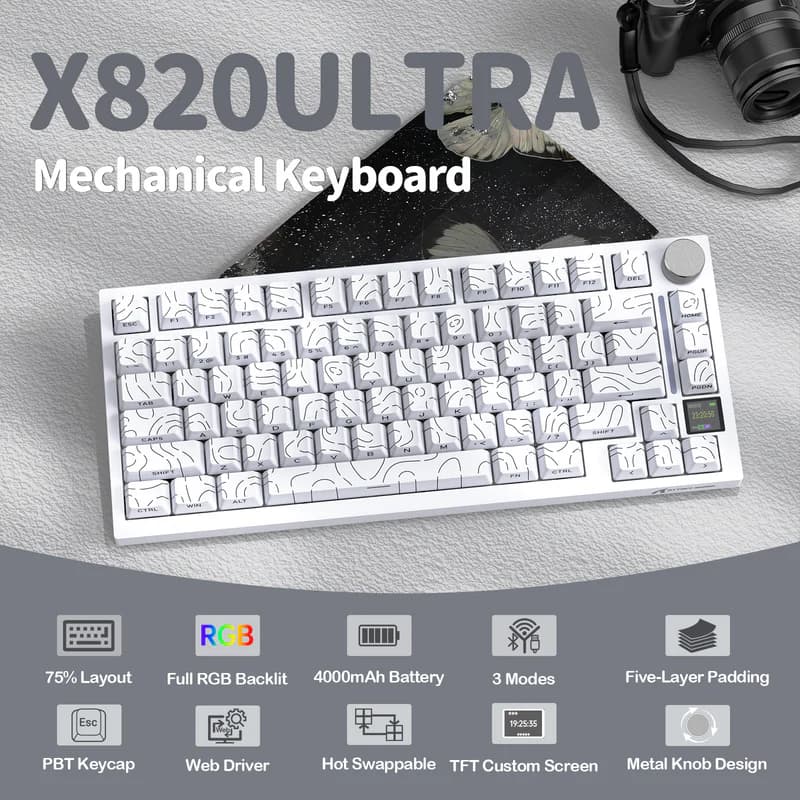 Attack Shark X820 Ultra Wirless White Contours 2