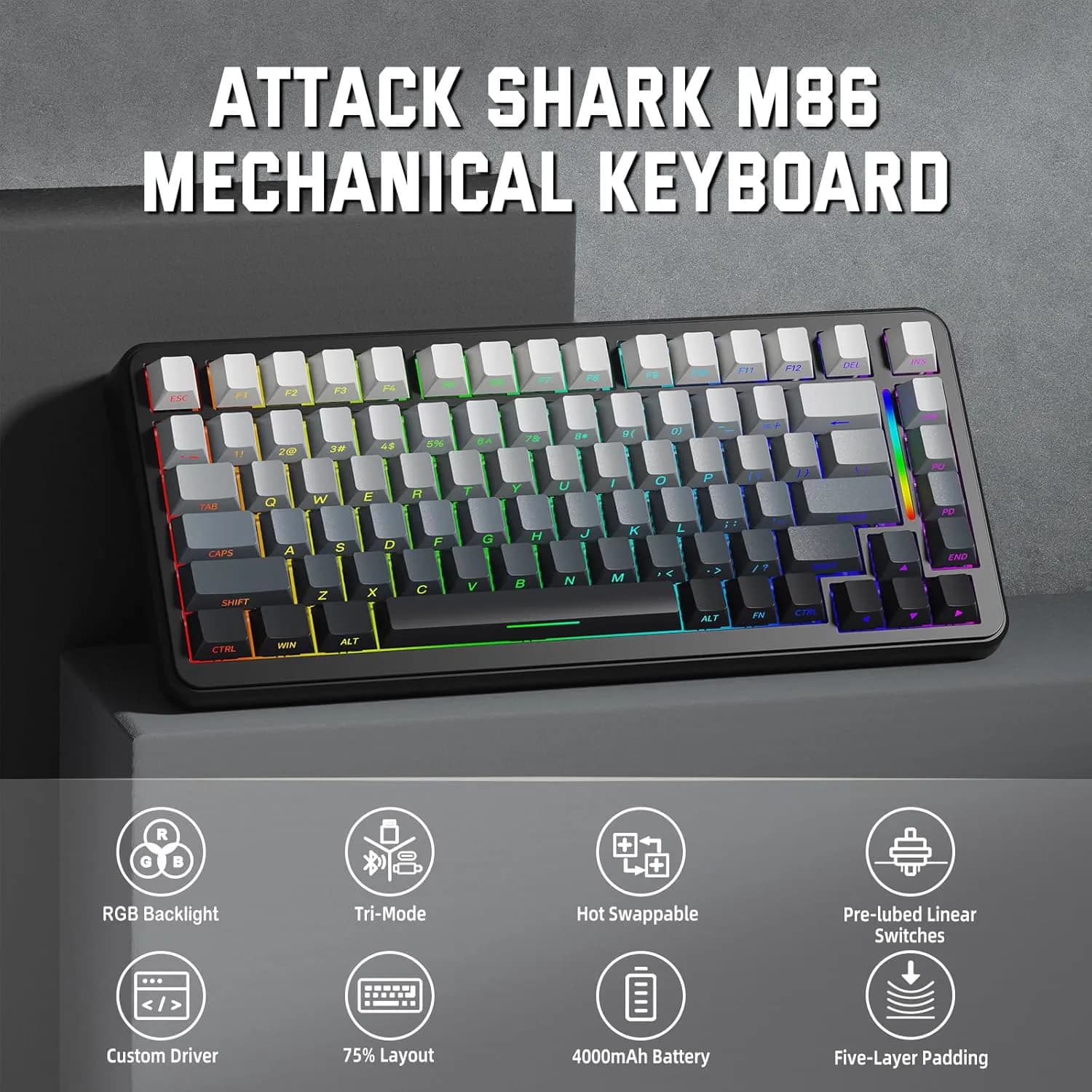 ATTACK SHARK M86 Tri-mode Moon Night 3
