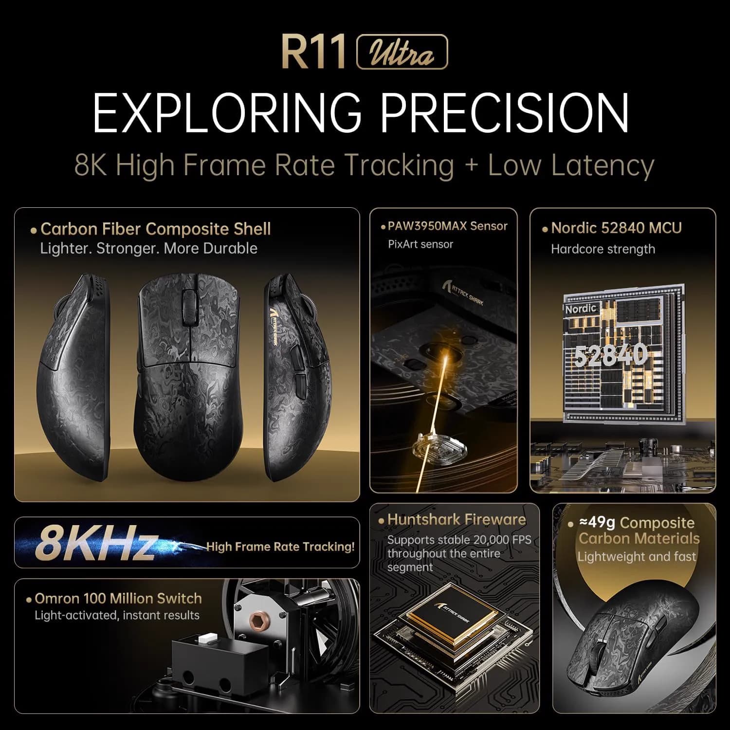 Attack Shark R11 ULTRA Forged Black Wireless 8K 4