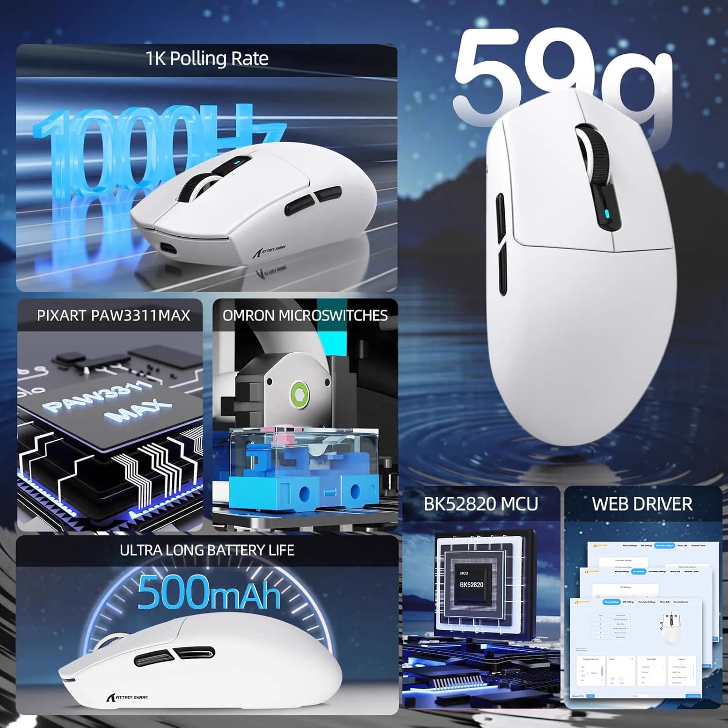 Attack Shark G3PRO Wireless White 3