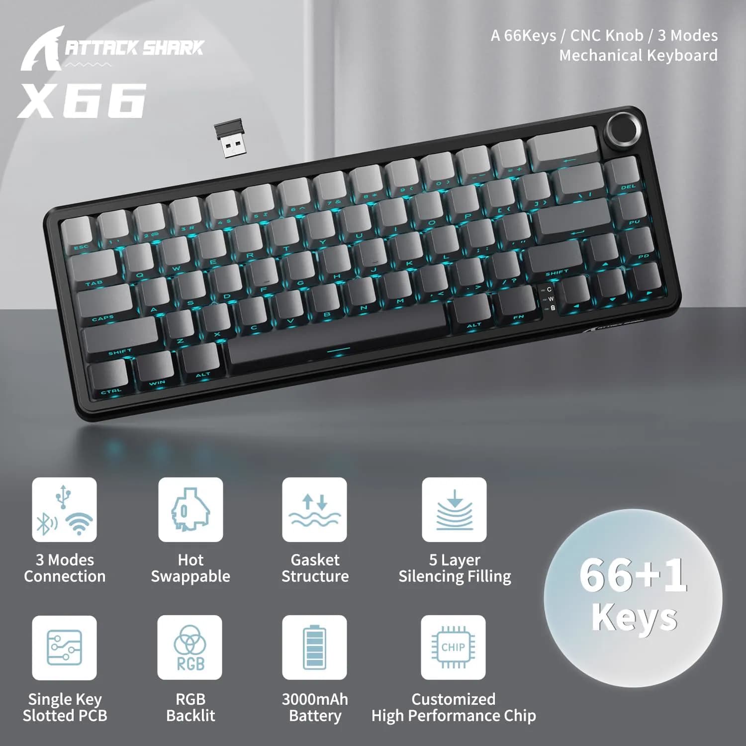 ATTACK SHARK X66 Tri-Mode Moonlight 2