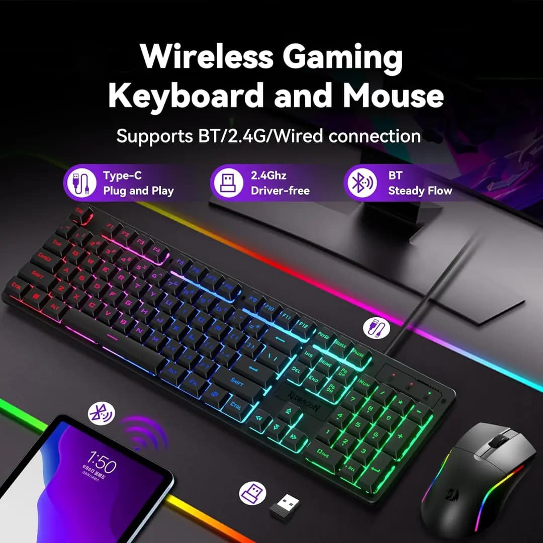 Redragon S107KS RGB Wireless Keyboard and Mouse 2