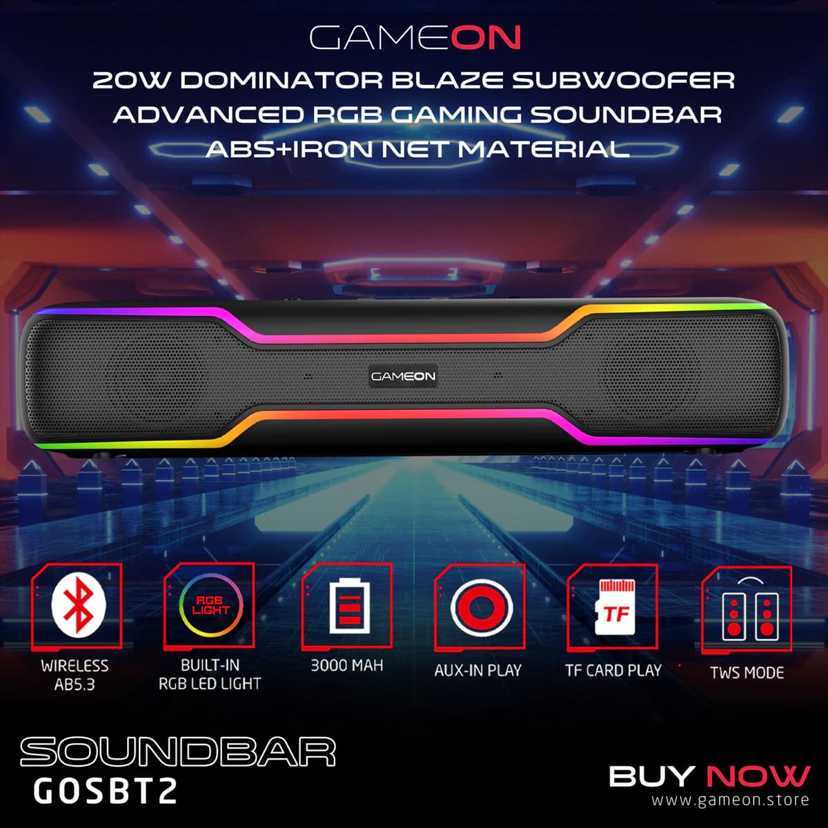 GAMEON Dominator Blaze Wireless RGB Gaming Soundbar 2