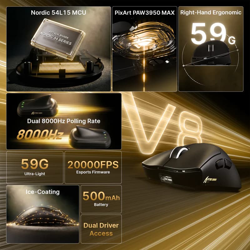 Attack Shark V8 Ultra-Light Ergonomic Wireless Schwarz 2