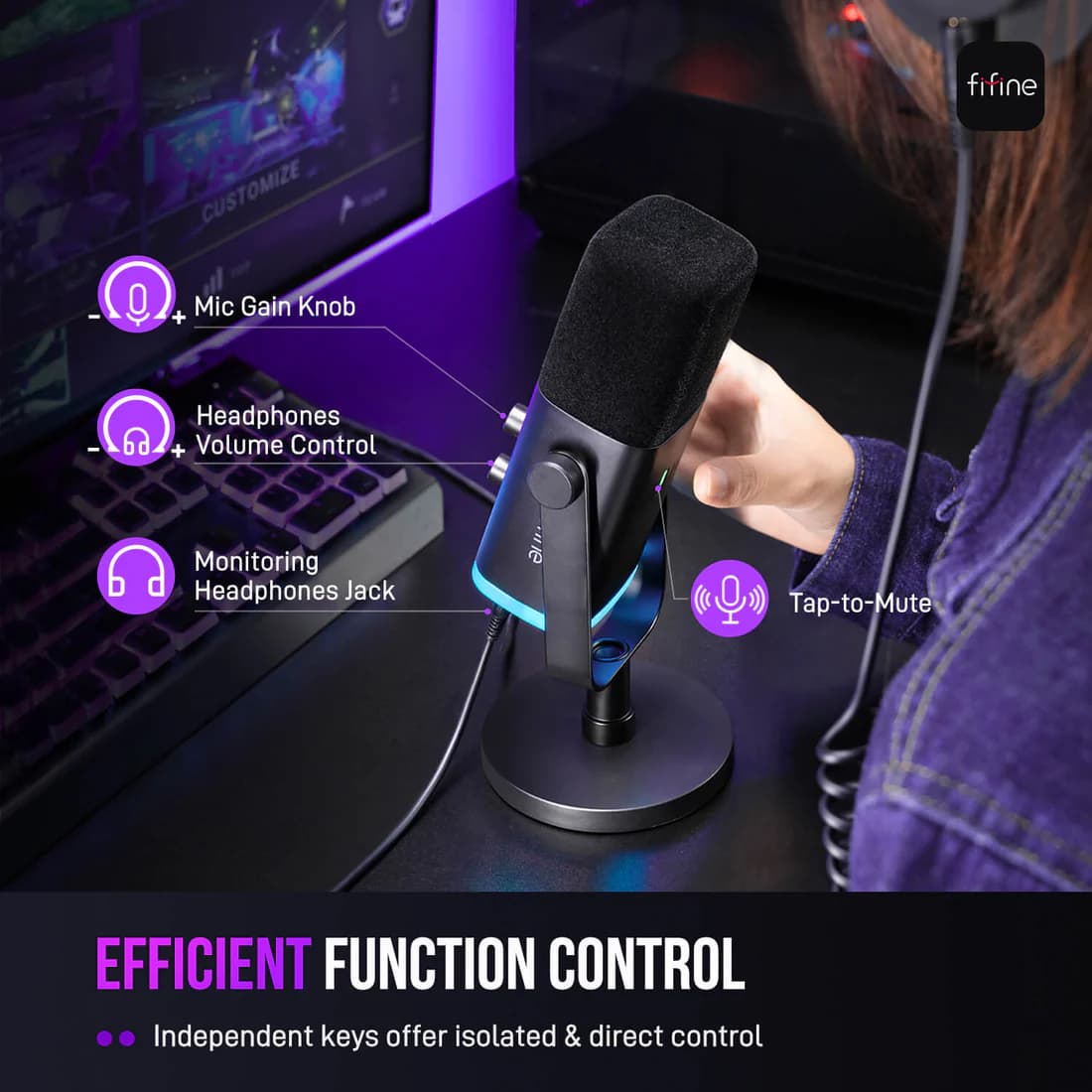 FIFINE AmpliGame AM8 USB/XLR Dynamic with RGB 4