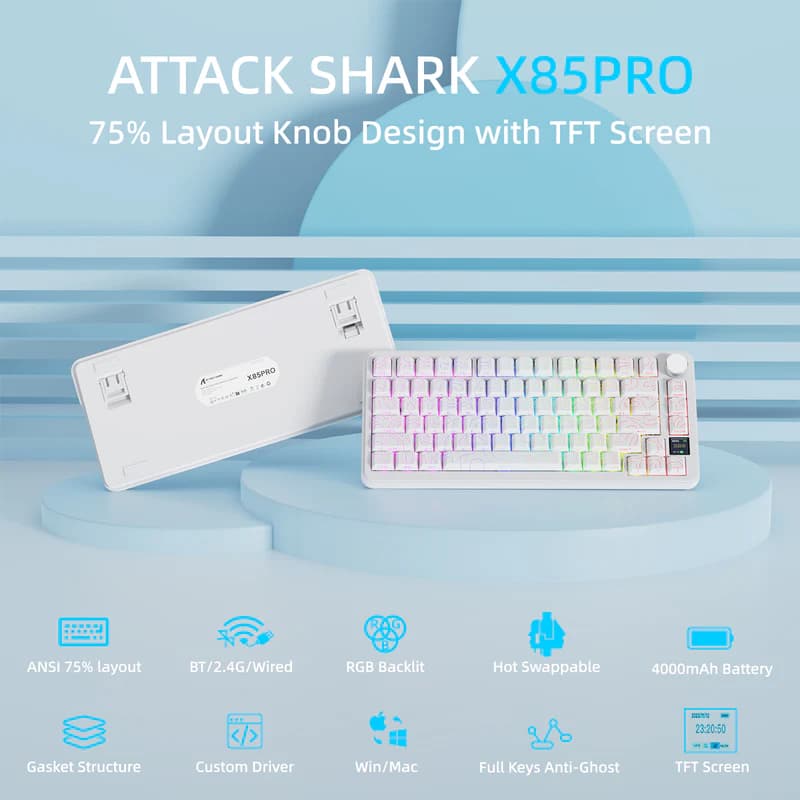 ATTACK SHARK X85PRO Wireless Contorni bianchi 2