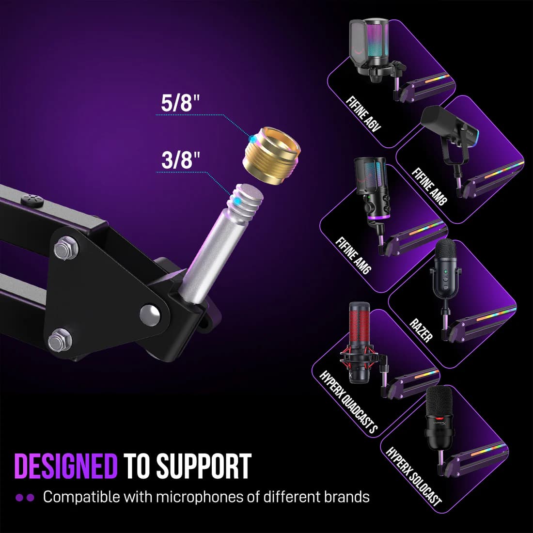 FIFINE AmpliGame BM38 RGB Microphone Boom Arm Stand 4