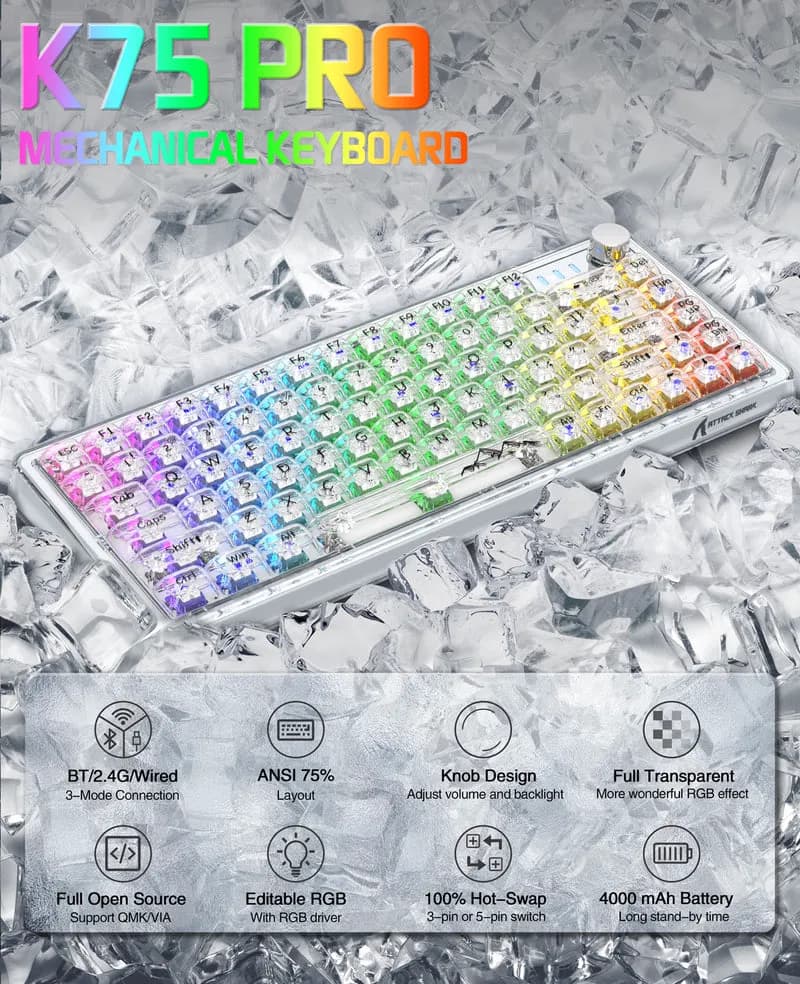 Attack Shark K75 Pro White Transparent 2