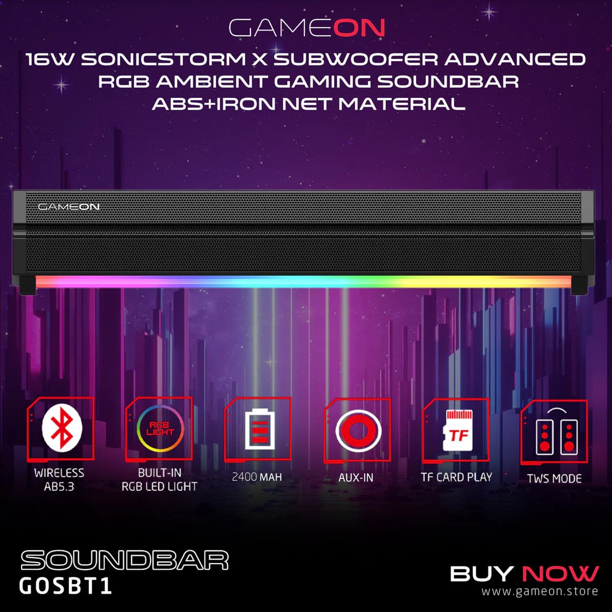 GAMEON SonicStorm X Wireless RGB Gaming Soundbar 2