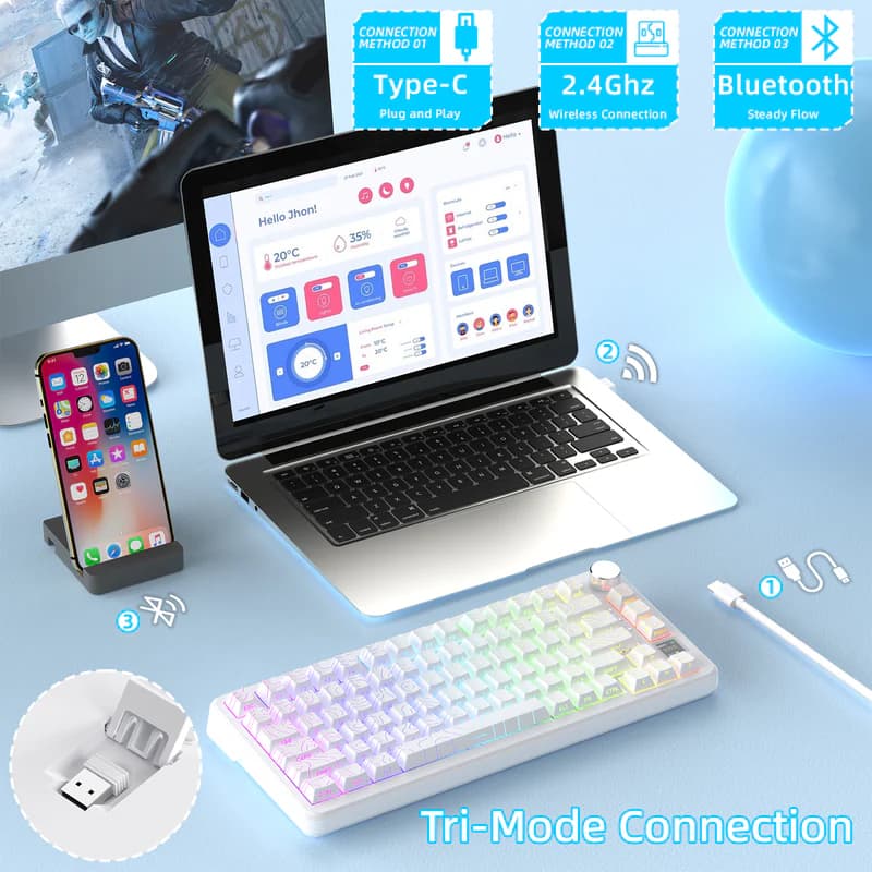 ATTACK SHARK X85PRO Wireless Contorni bianchi 3
