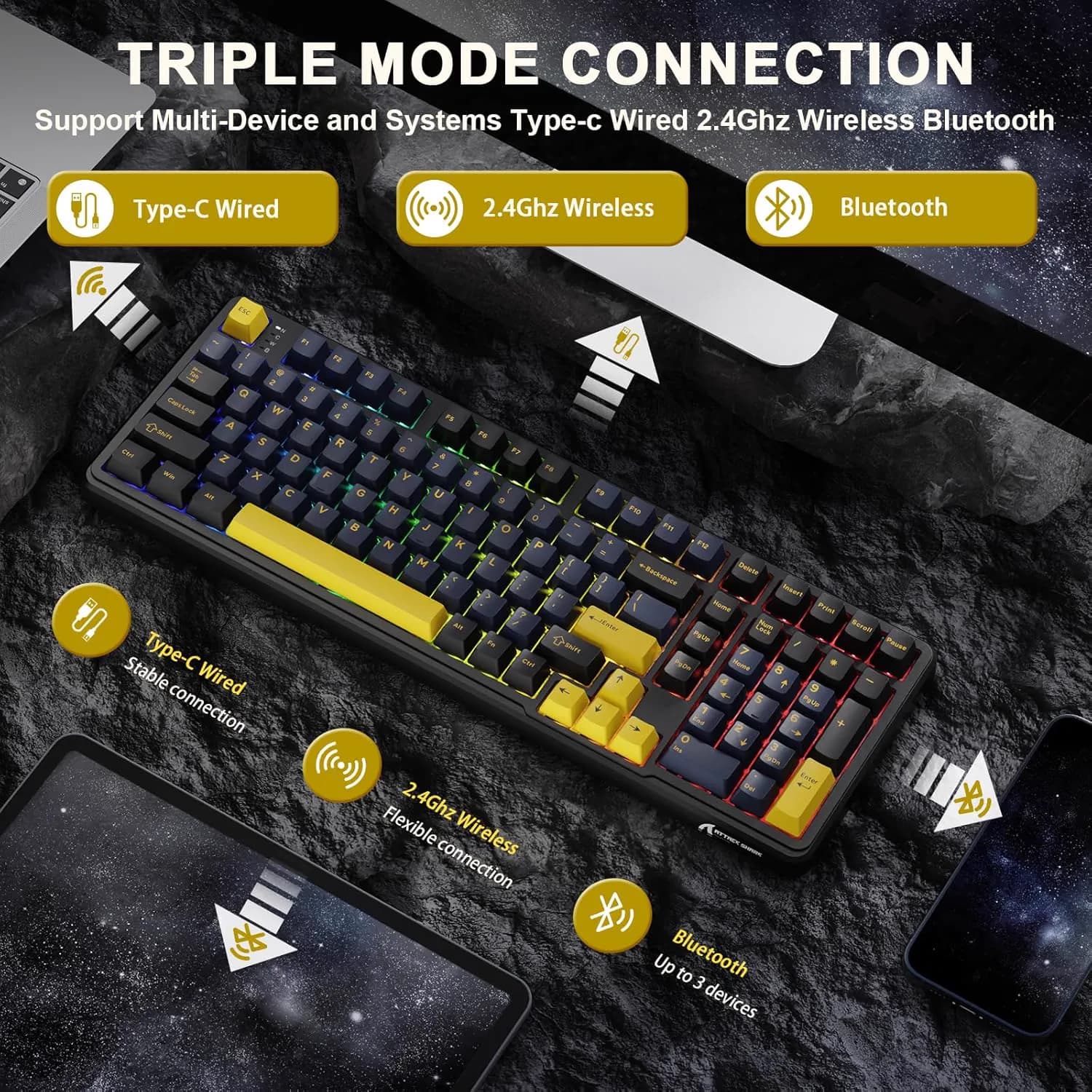 ATTACK SHARK X98 Wireless Star Yellow 3