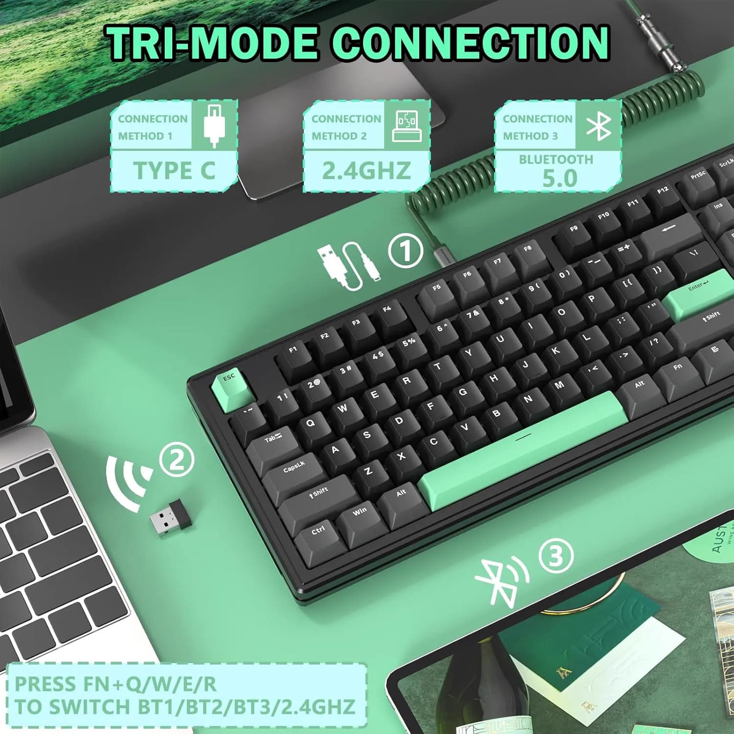 ATTACK SHARK M87 PRO V2 Tri-Mode Black + Green 2