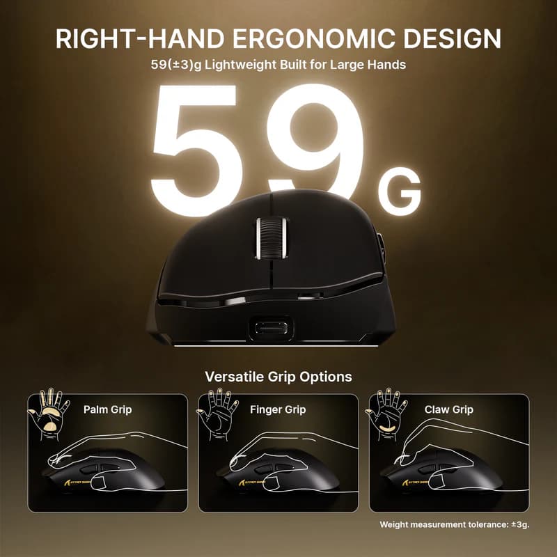 Attack Shark V8 Ultra-Light Ergonomic Wireless Schwarz 3