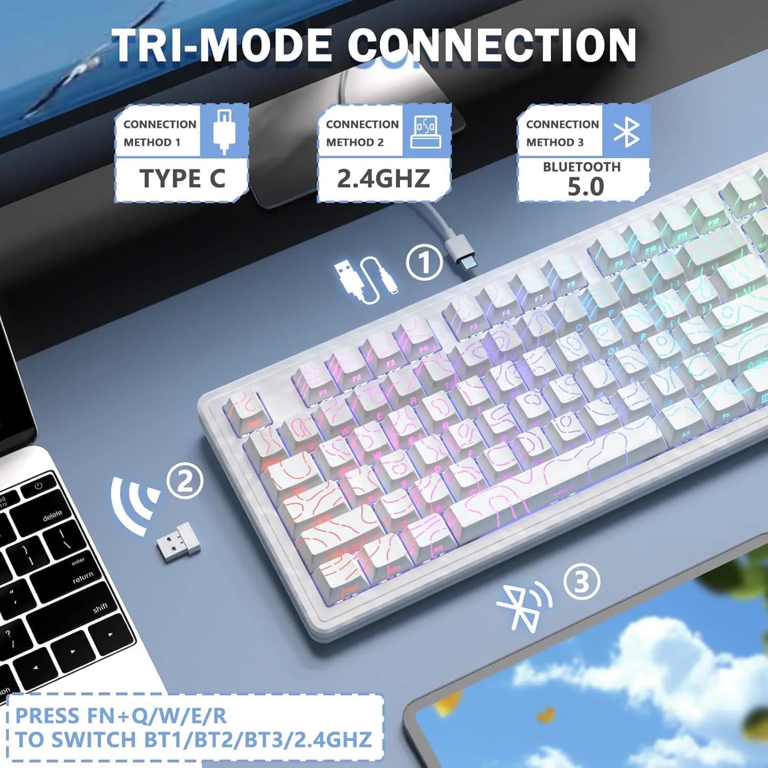ATTACK SHARK M87PRO V2 Wireless Contorno Bianco 3