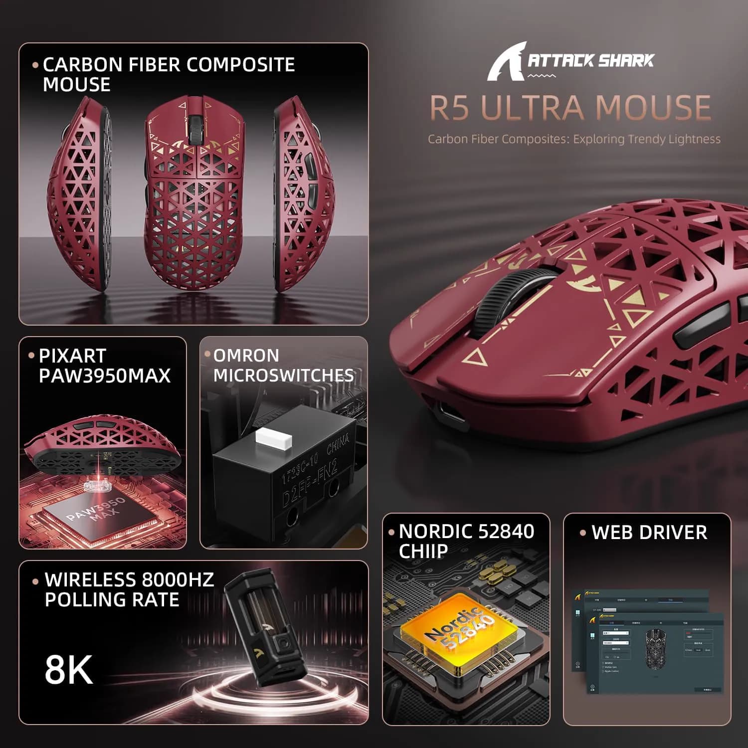 Attack Shark R5 Ultra Wireless Red 3