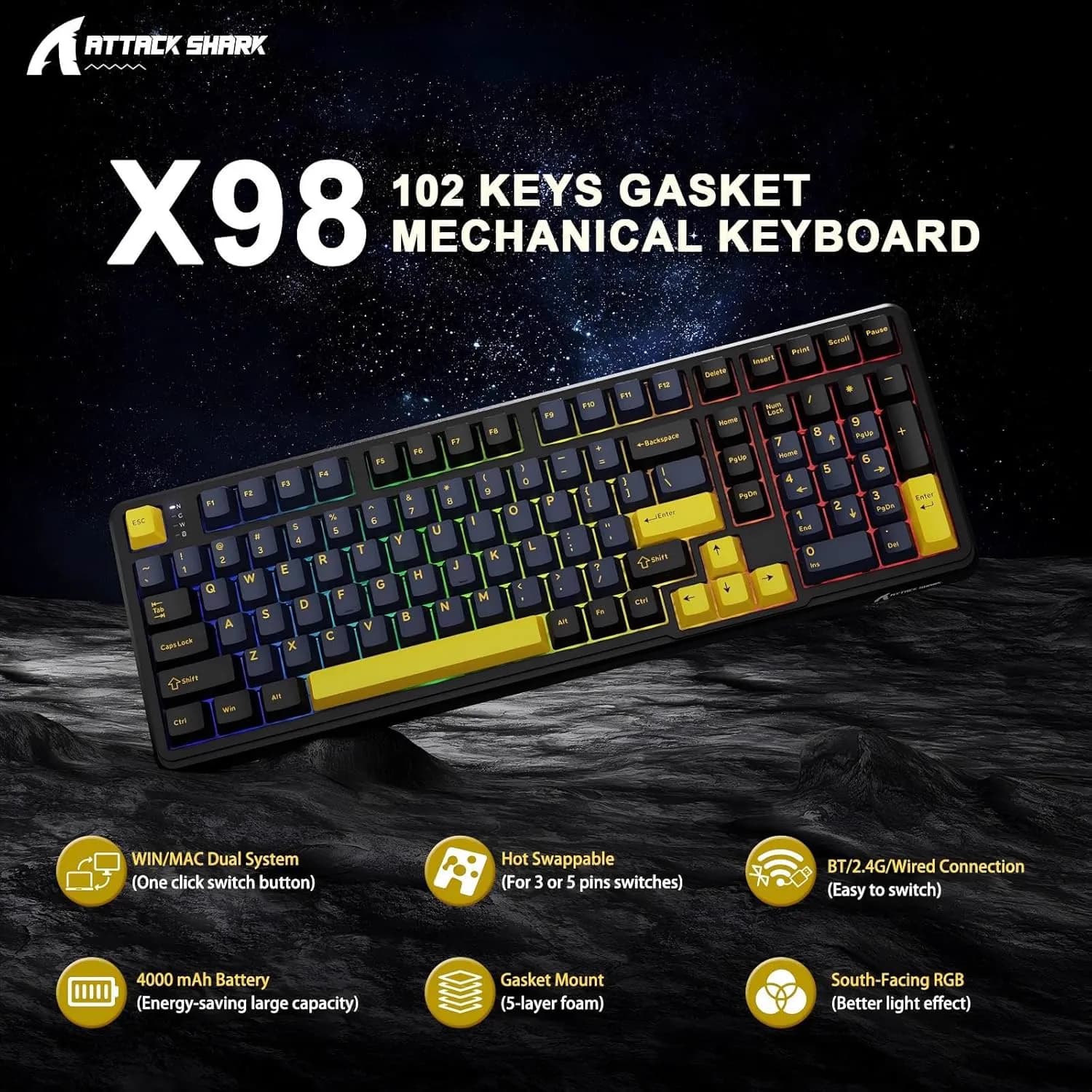 ATTACK SHARK X98 Wireless Star Yellow 2