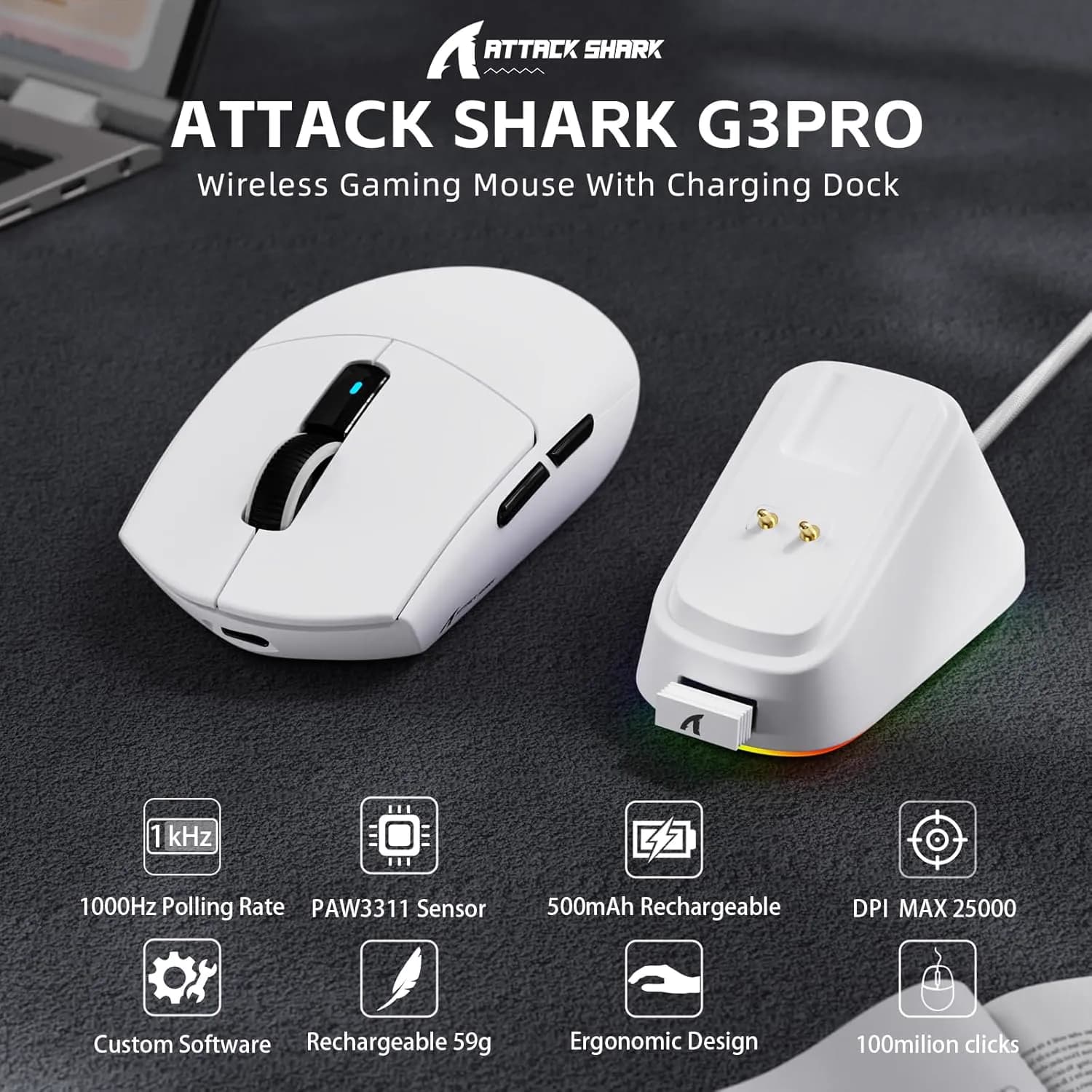 Attack Shark G3PRO Wireless White 2