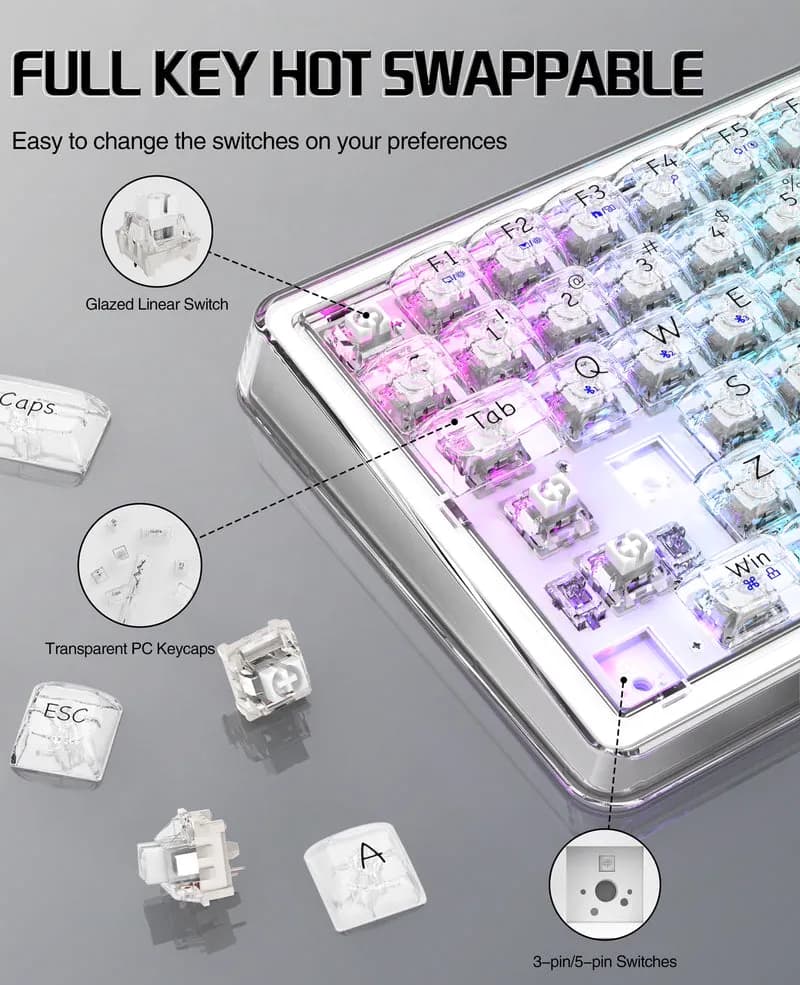 Attack Shark K75 Pro White Transparent 4