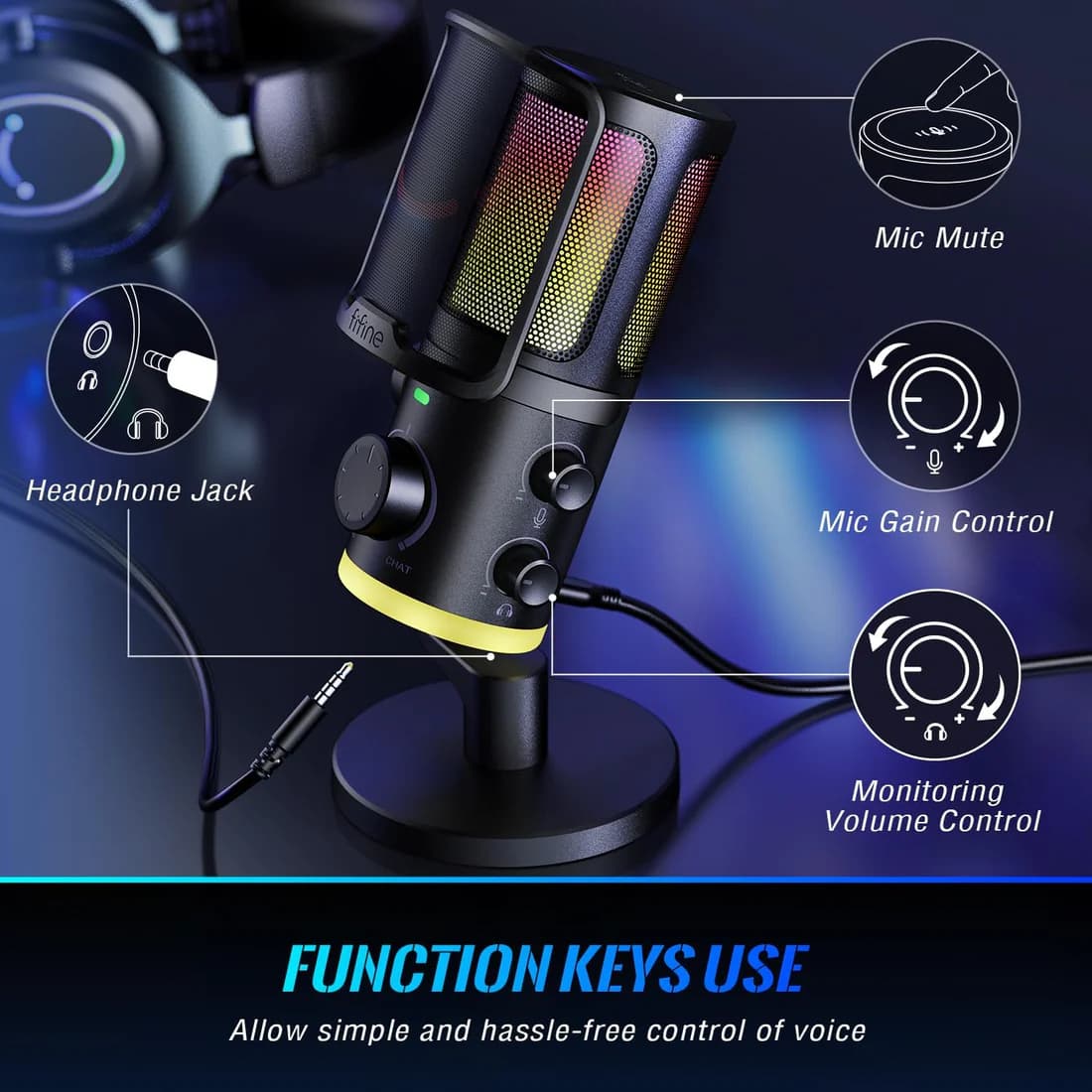 FIFINE AmpliGame AM6 USB Condenser Microphone with RGB 3
