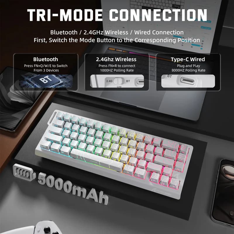 Attack Shark X68PRO HE White Wireless 3