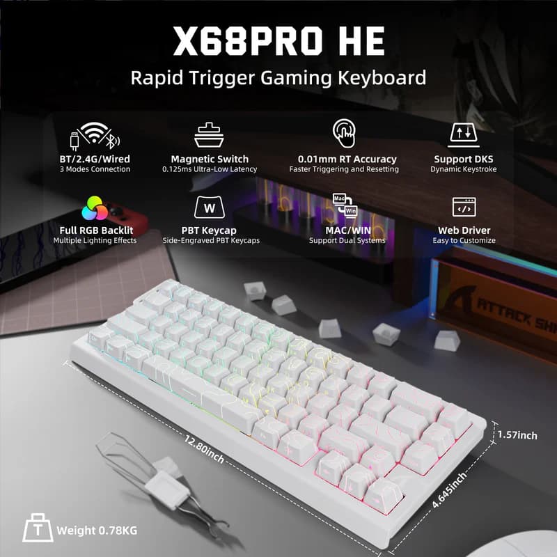 Attack Shark X68PRO HE White Wireless 2