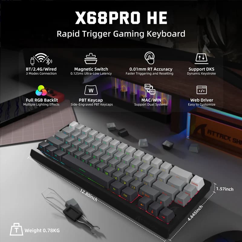 Attack Shark X68PRO HE MoonLight Wireless 2