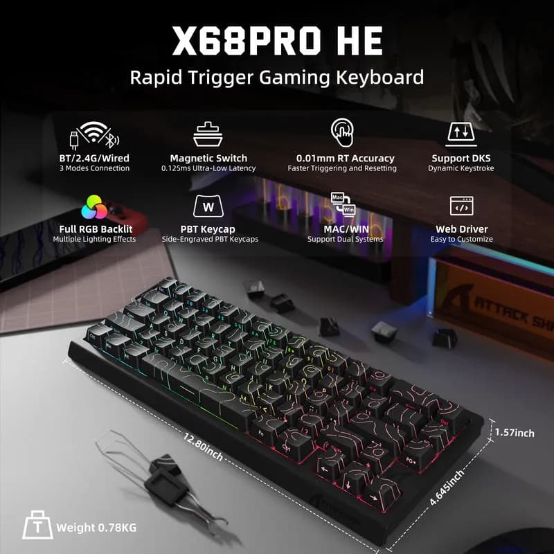 Attack Shark X68PRO HE Wireless Black Contours 2