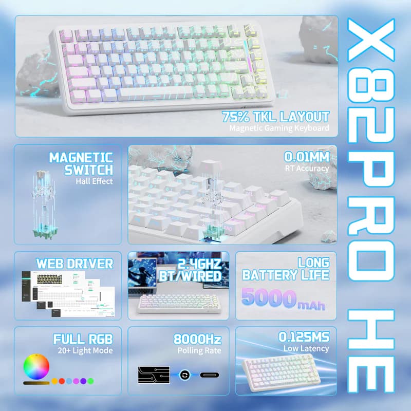 Attack Shark X82PRO HE White Contours Wireless 2