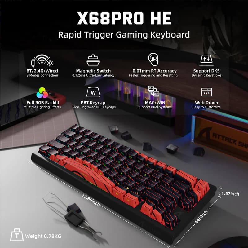 Attack Shark X68PRO HE Red Wireless 2