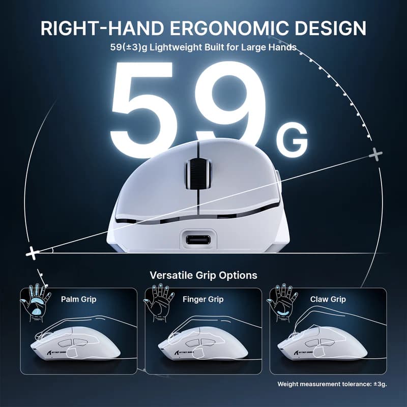 Attack Shark V8 Ultra-Light Ergonomic Wireless 3