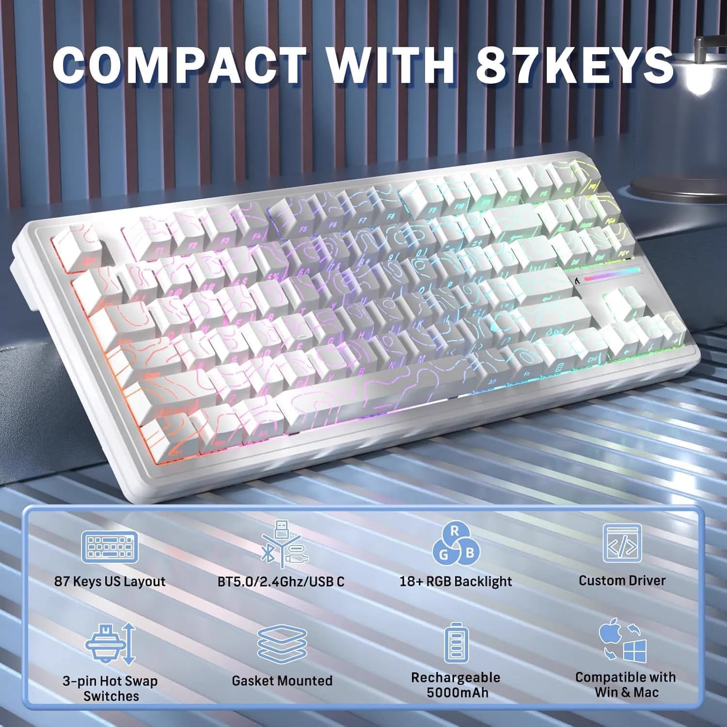 ATTACK SHARK M87 PRO V2 Tri-Mode White Contour 2