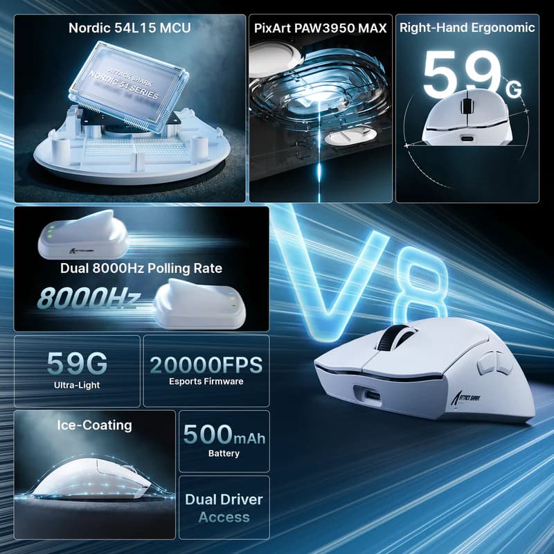 Attack Shark V8 Ultra-Light Ergonomic Wireless 2
