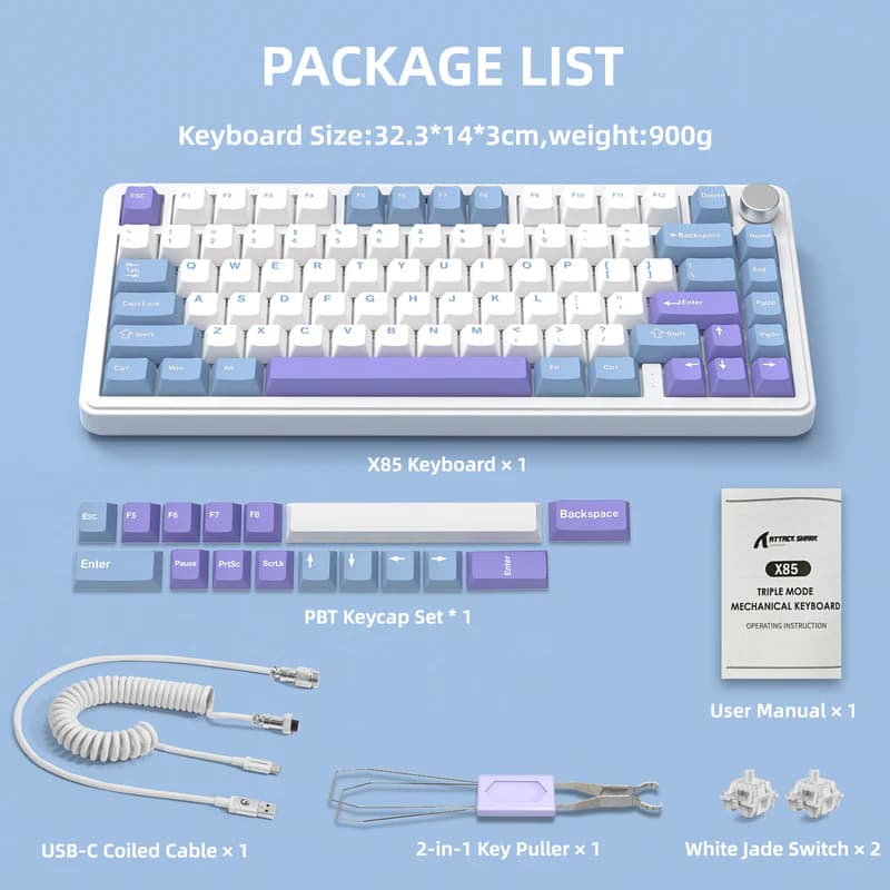 ATTACK SHARK X85 Wireless White Purple 6