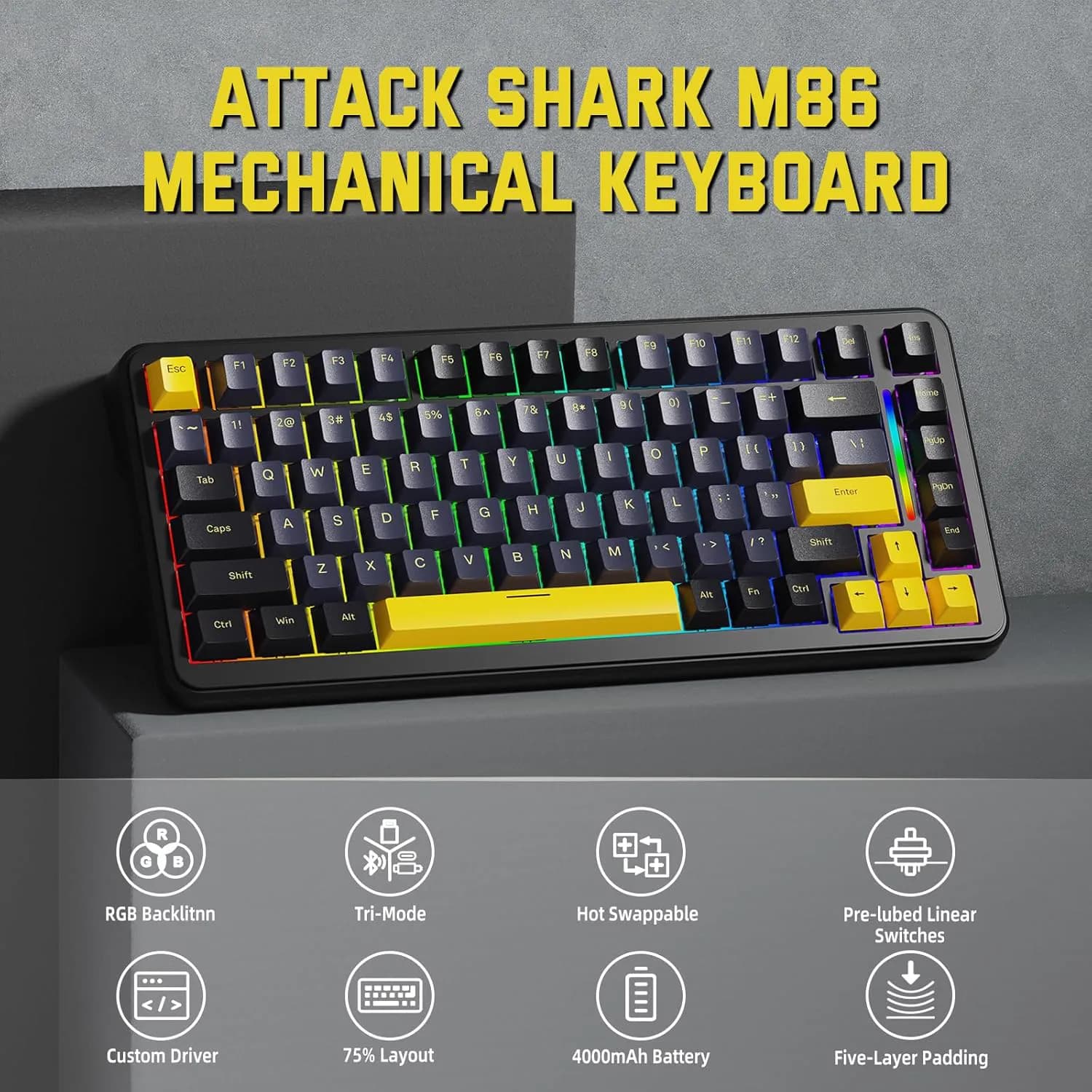 ATTACK SHARK M86 Tri-mode Star Black 3
