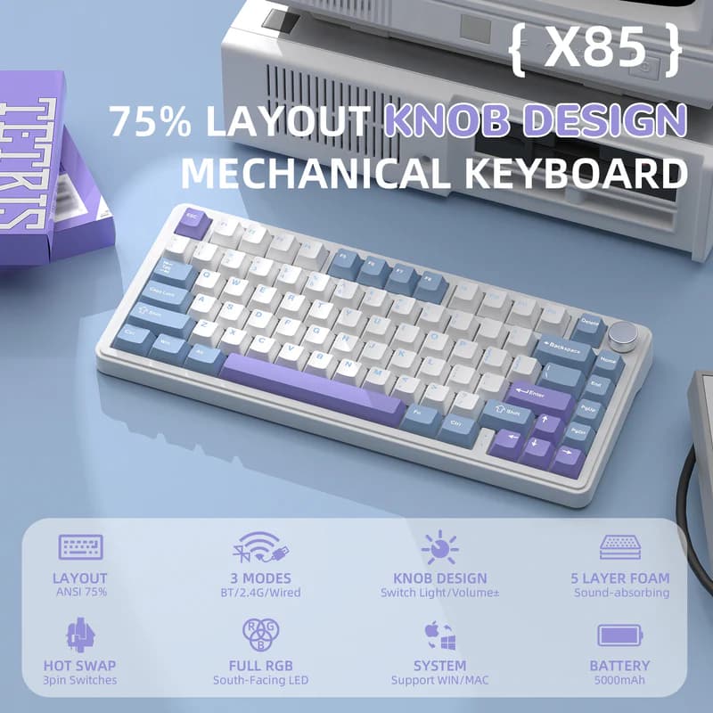 ATTACK SHARK X85 Wireless White Purple 2